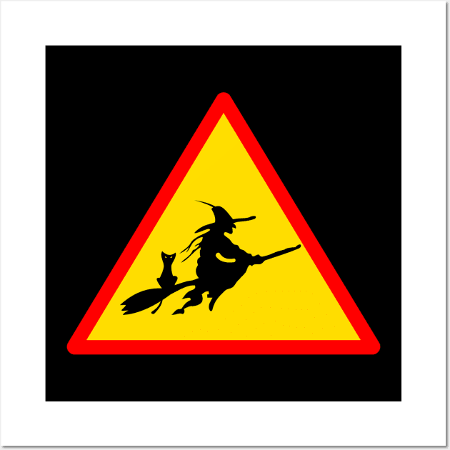 Witch crossing Caution Triangle Sign Wall Art by livania